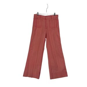 Micmac St Tropez Vintage Coral Striped Wide Leg Pants High Rise Patch Pockets